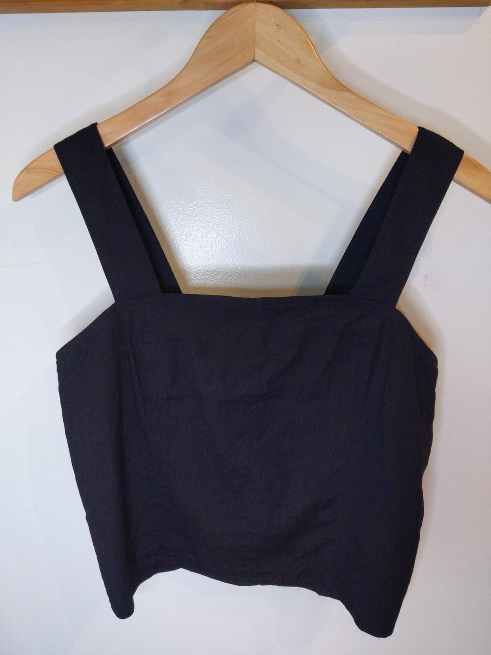 Vince Black Linen Blend Button Front Crop Tank Square Neck Women's Size 6